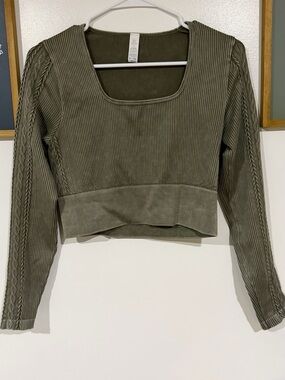 aerie Olive Ribbed Square-Neck Crop Top